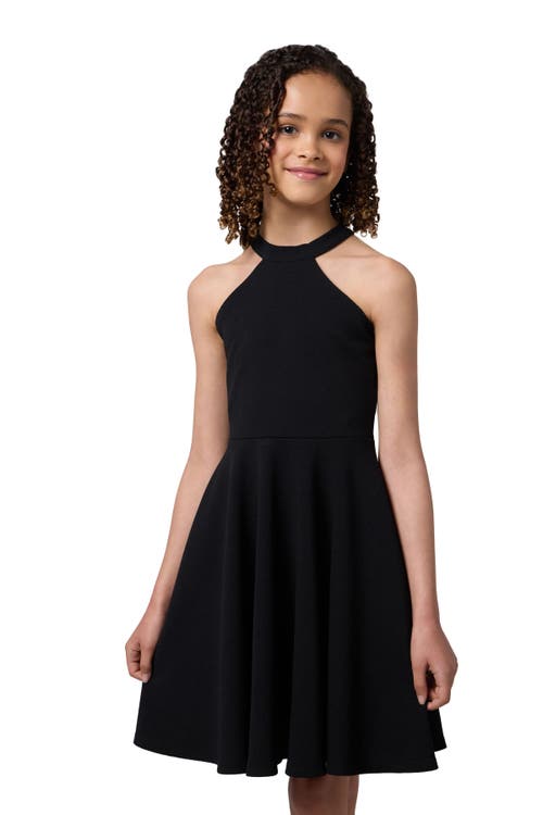 Un Deux Trois Girl's Halter Keyhole-back Dress In Black