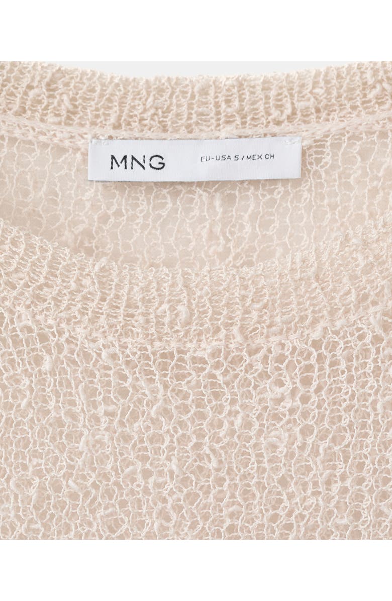 MANGO Sheer Open Knit Long Sleeve Sweater, Alternate, color, Ecru