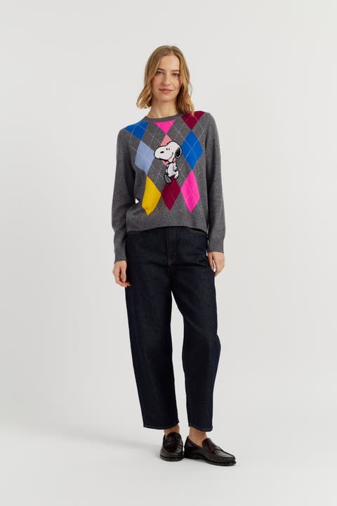 Wool-Cashmere Snoopy Argyle Sweater