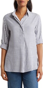 MAX STUDIO Stripe Oversize Long Sleeve Button-Up Tunic