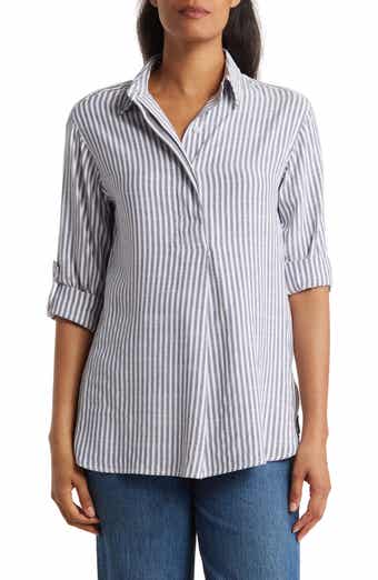MAX STUDIO Stripe Oversize Long Sleeve Button-Up Tunic