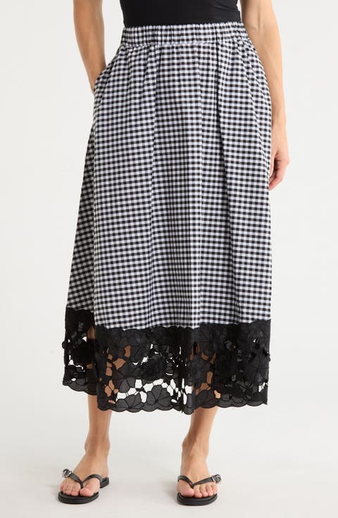 Gingham Lace Hem A-Line Skirt