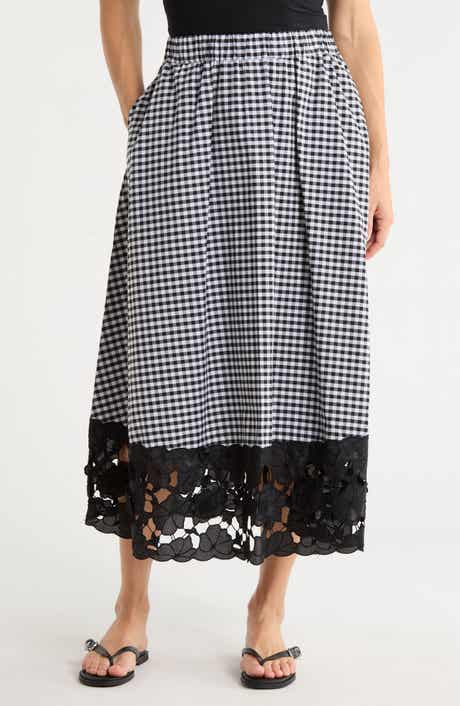 Ellen Tracy Gingham Lace Hem A-Line Skirt