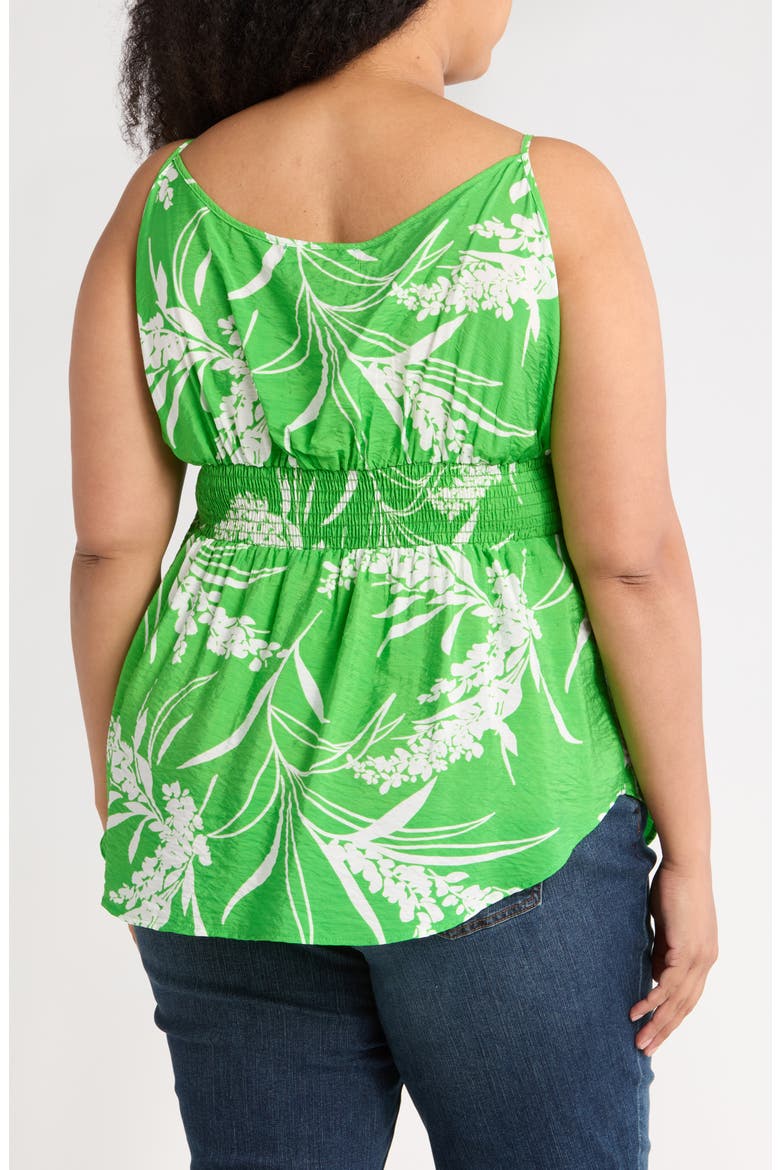 Leaf Print Smocked Peplum Camisole, Alternate, color, GREEN