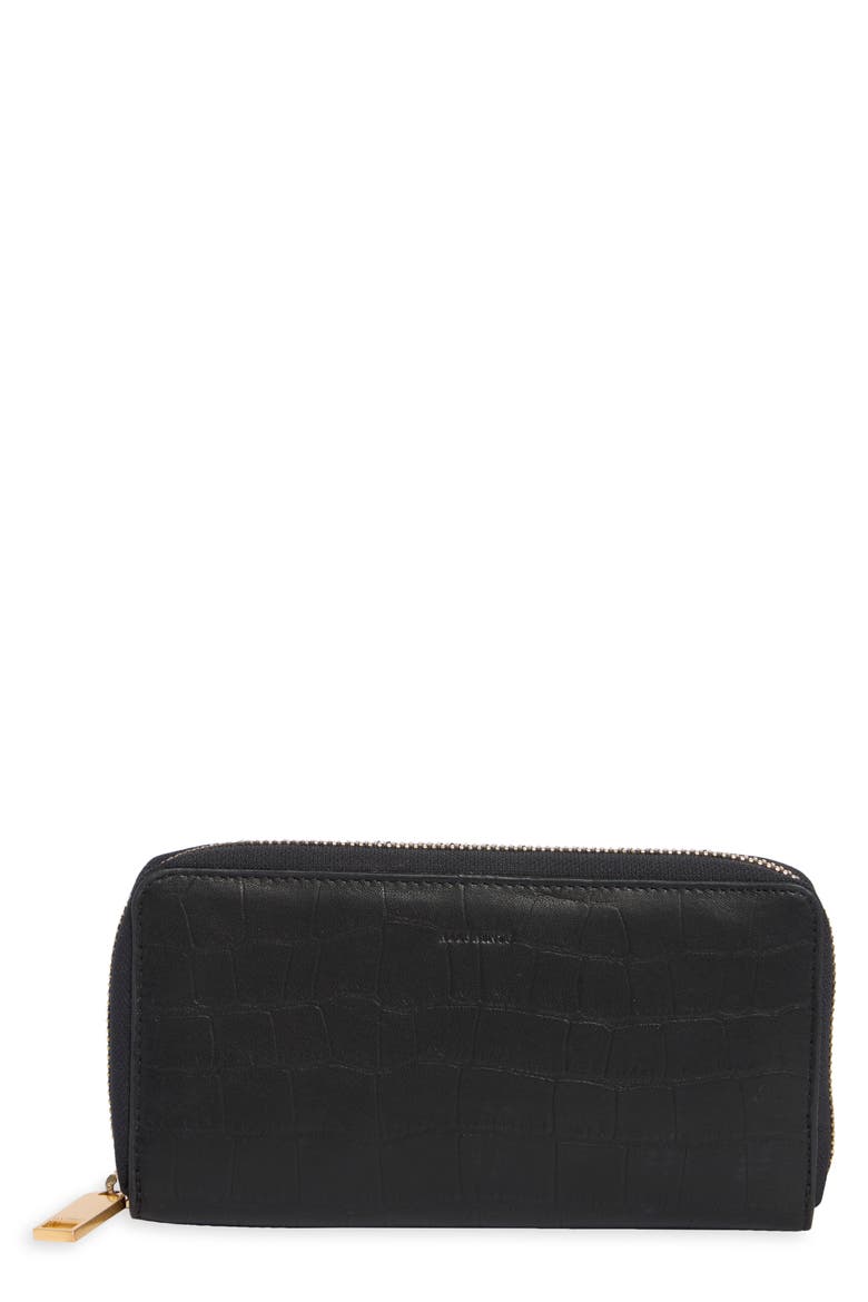 Lena Croc Embossed Continental Wallet, Main, color, BLACK