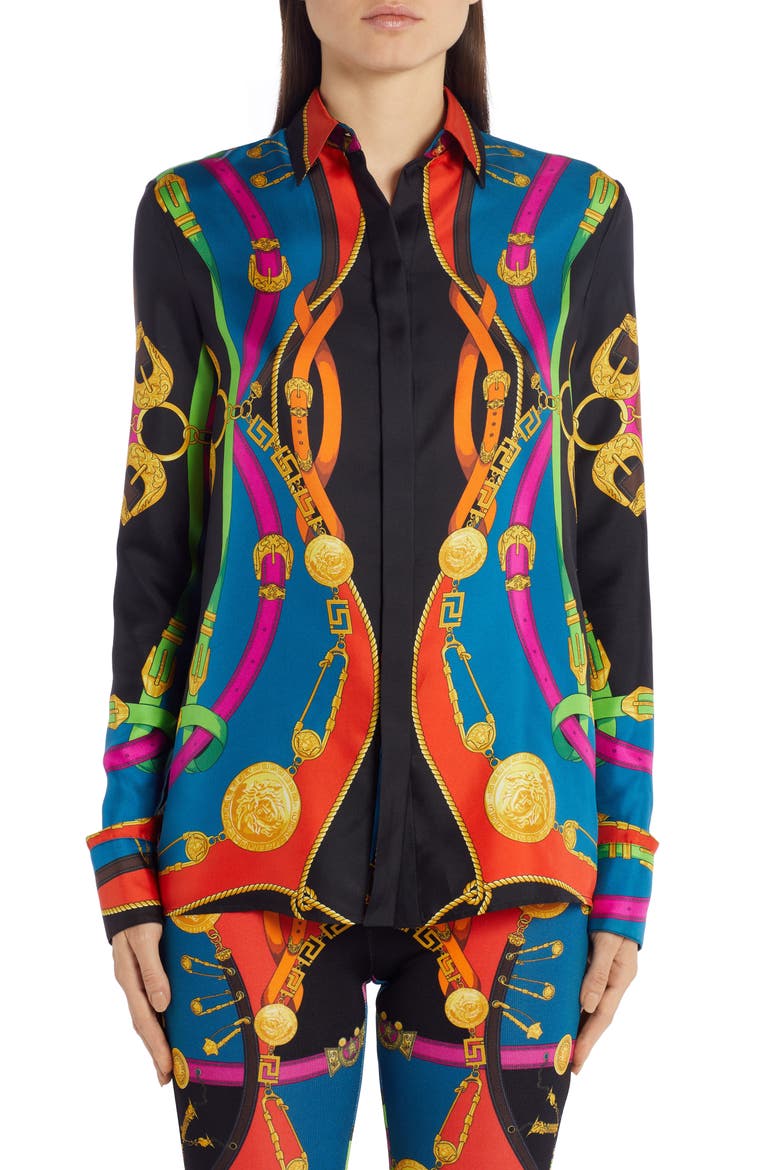 Barocco Rodeo Print Silk Shirt, Main, color, MULTI