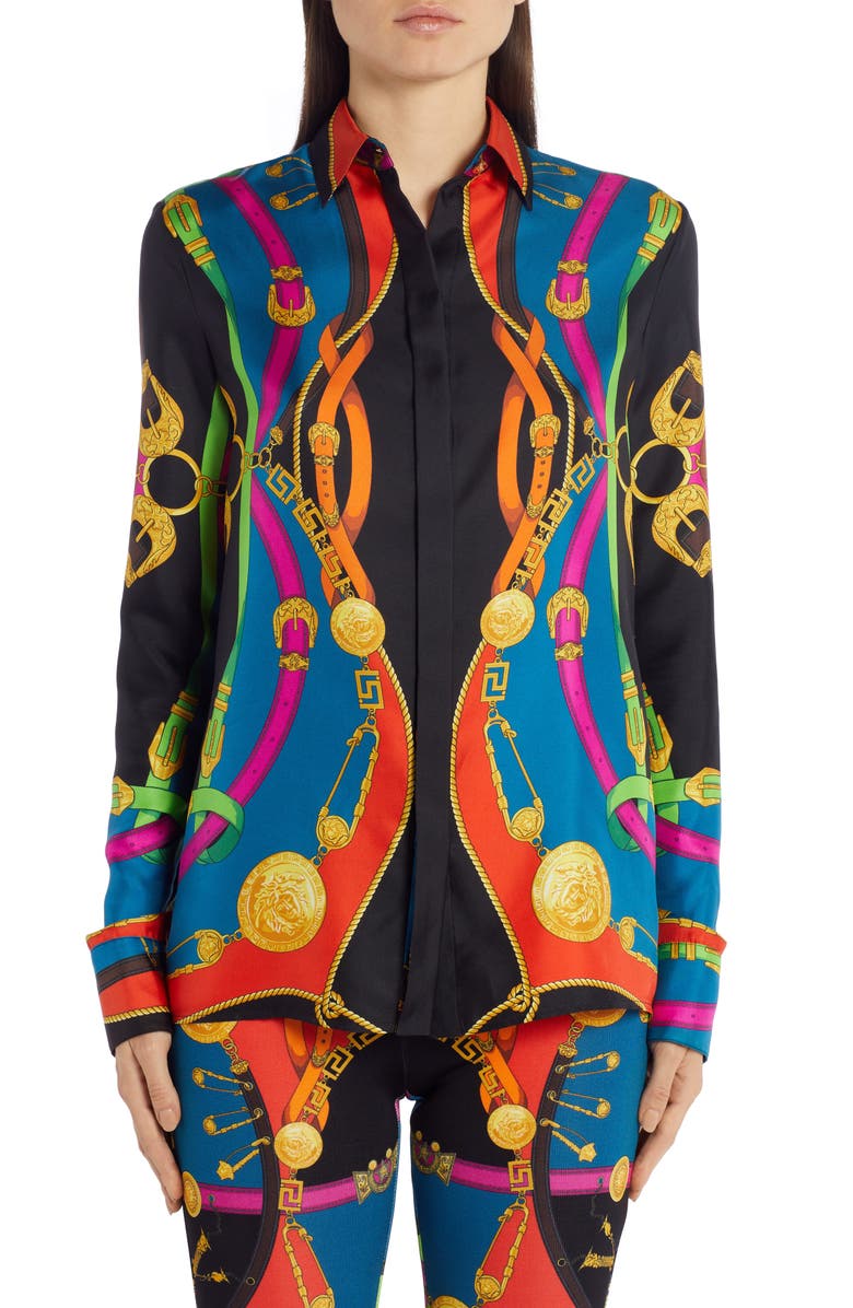 Versace Barocco Rodeo Print Silk Shirt, Main, color, 