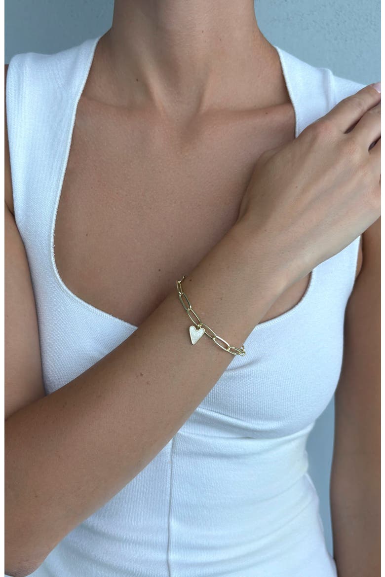 Heart Pendant Paperclip Chain Bracelet, Alternate, color, WHITE/ GOLD