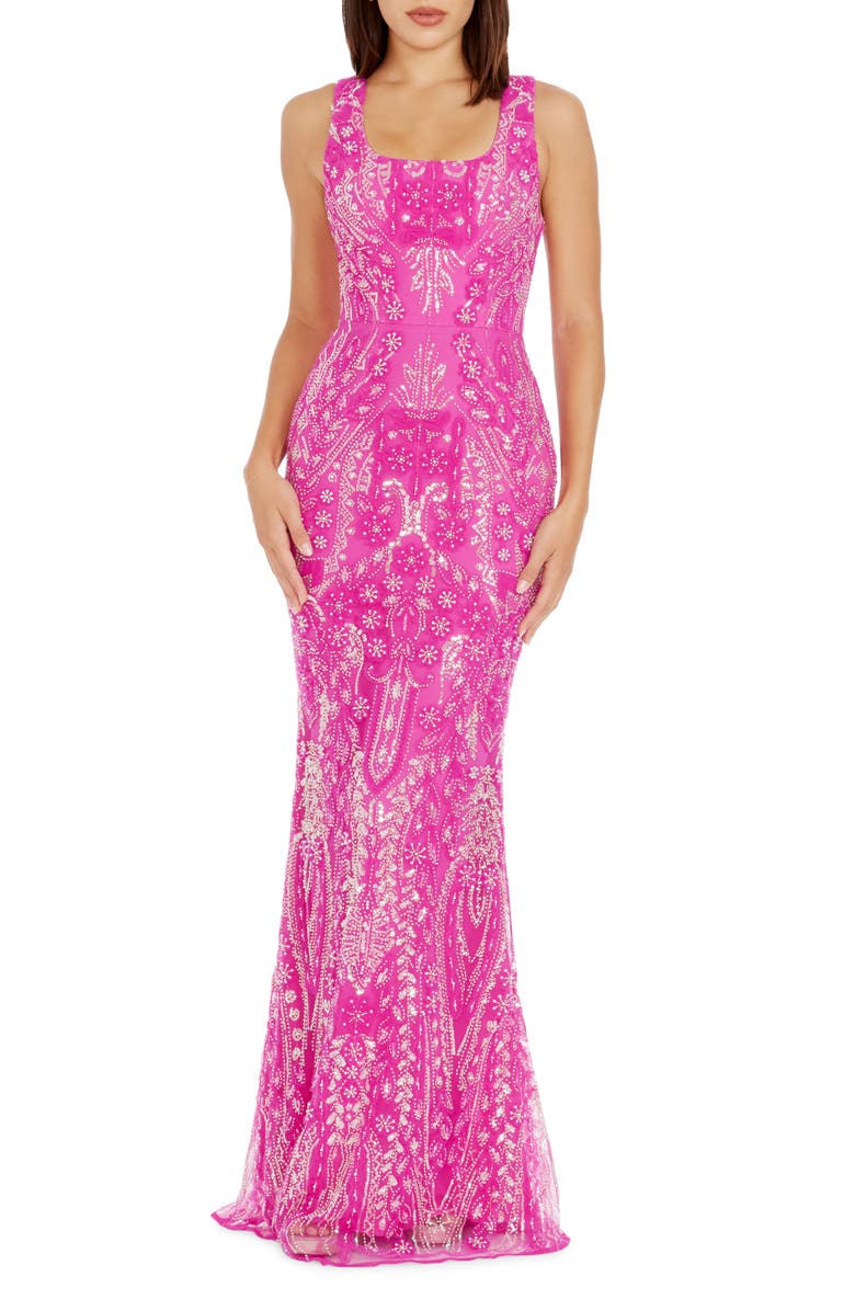 Tyra Beaded Chiffon Mermaid Gown