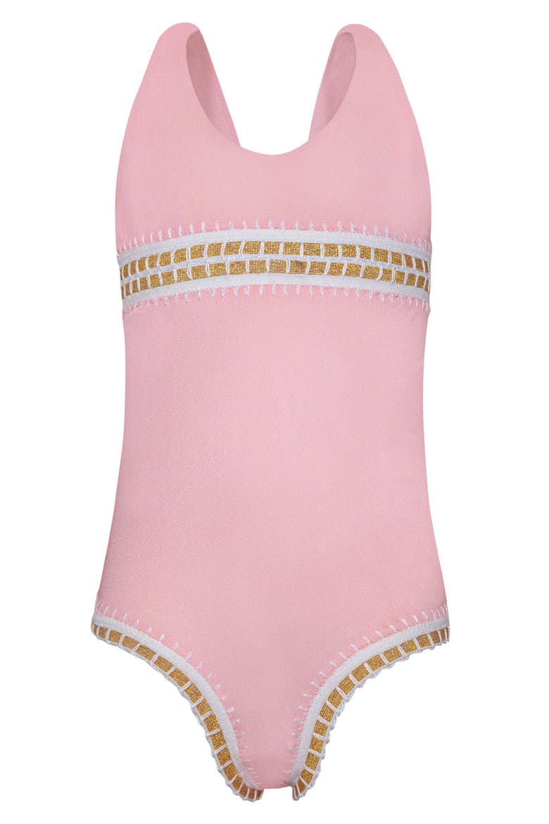 Kids' Mabel Rainbow Embroidered One-Piece Swimsuit, Main, color, PINK SANDS