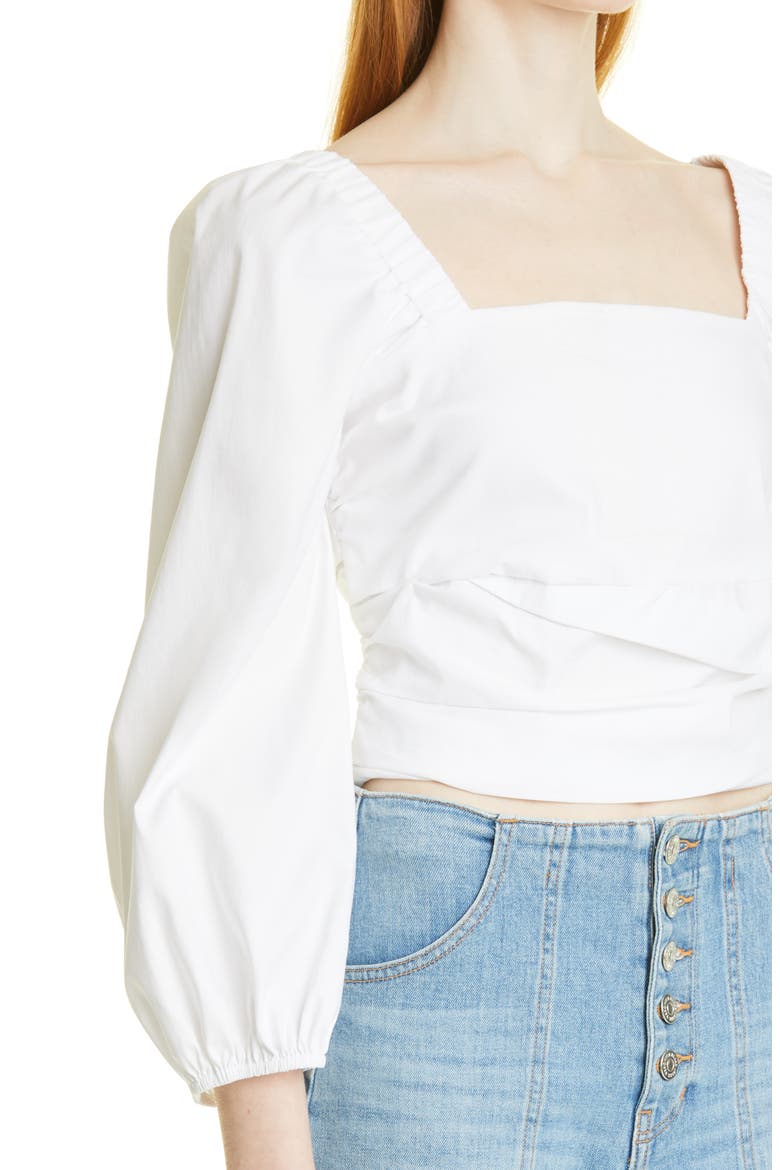 Kayla Puff Sleeve Square Neck Cotton Blend Top, Alternate, color, WHITE