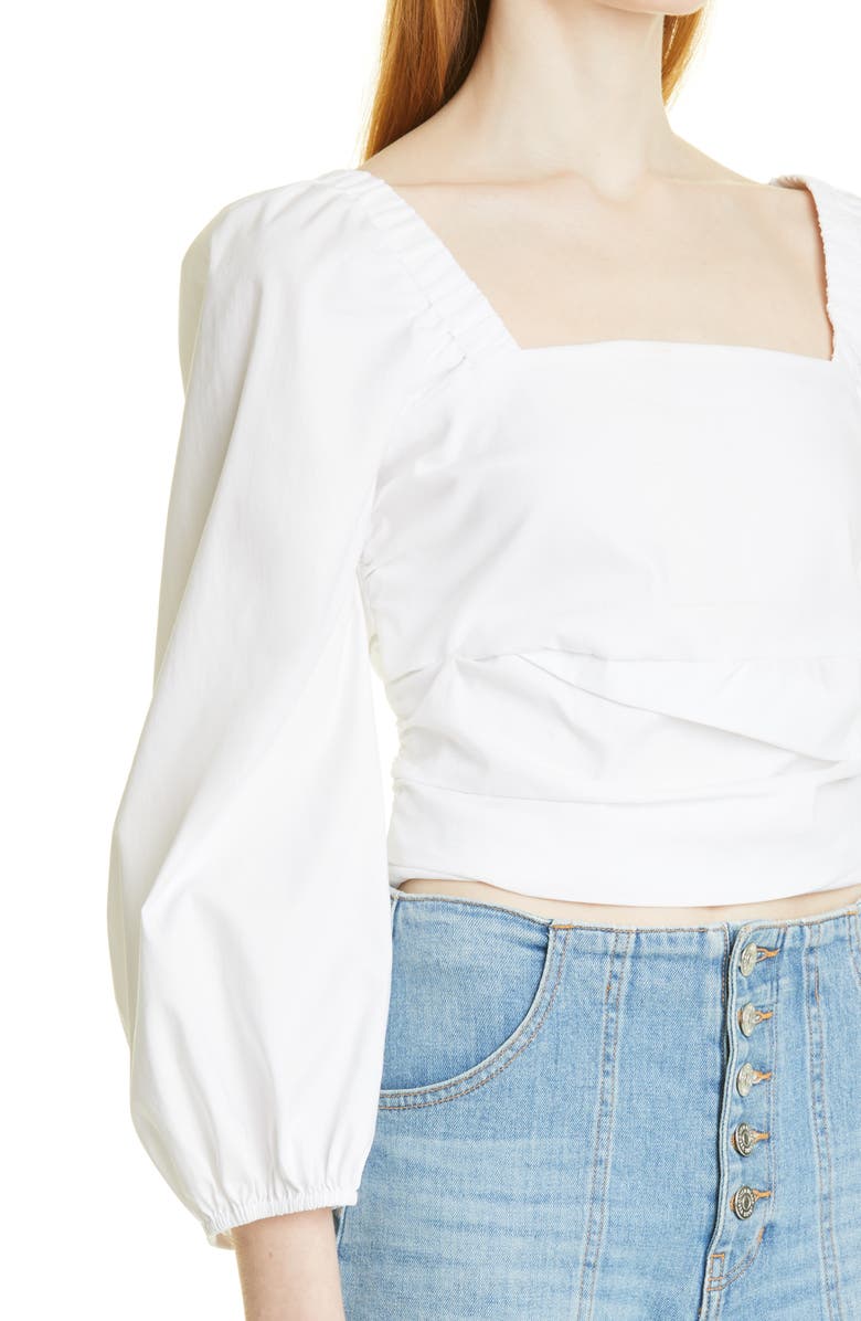 Veronica Beard Kayla Puff Sleeve Square Neck Cotton Blend Top, Alternate, color,