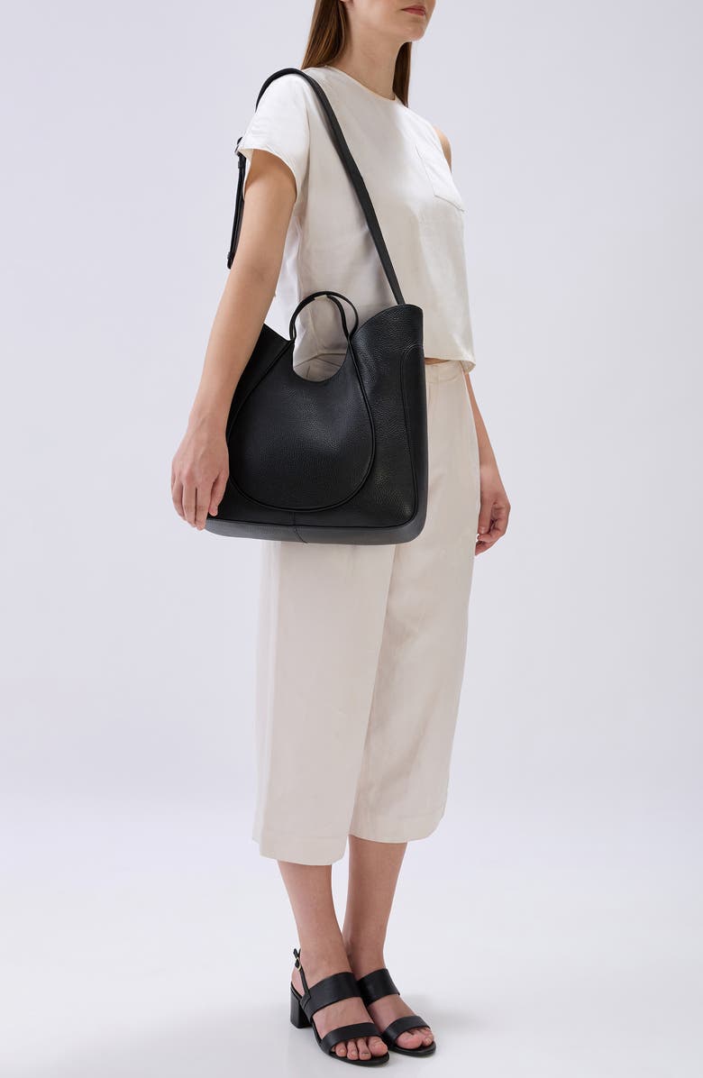 behno Katrina Wave Pebbled Leather Tote, Alternate, color, Black