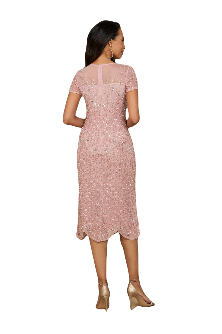 Beaded Midi Dress with Cap Sleeves, Alternate, color, Dusty Rose