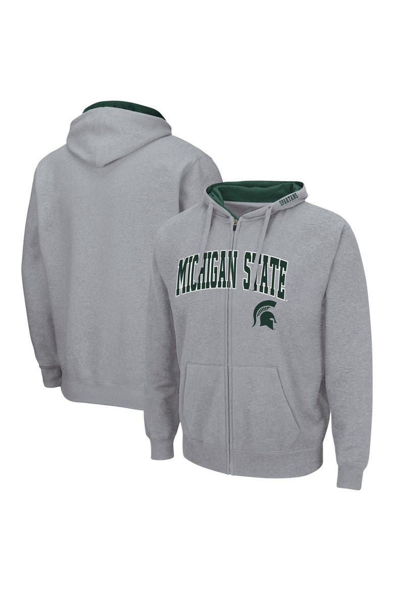 Men's Colosseum Heathered Gray Michigan State Spartans Arch & Logo 3.0 Full-Zip Hoodie, Main, color, Heather Gray