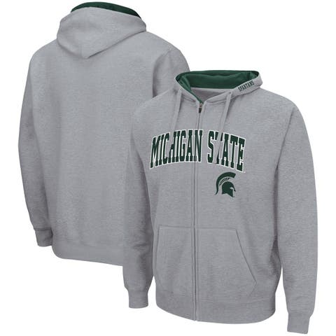 Men's Colosseum Heathered Gray Michigan State Spartans Arch & Logo 3.0 Full-Zip Hoodie