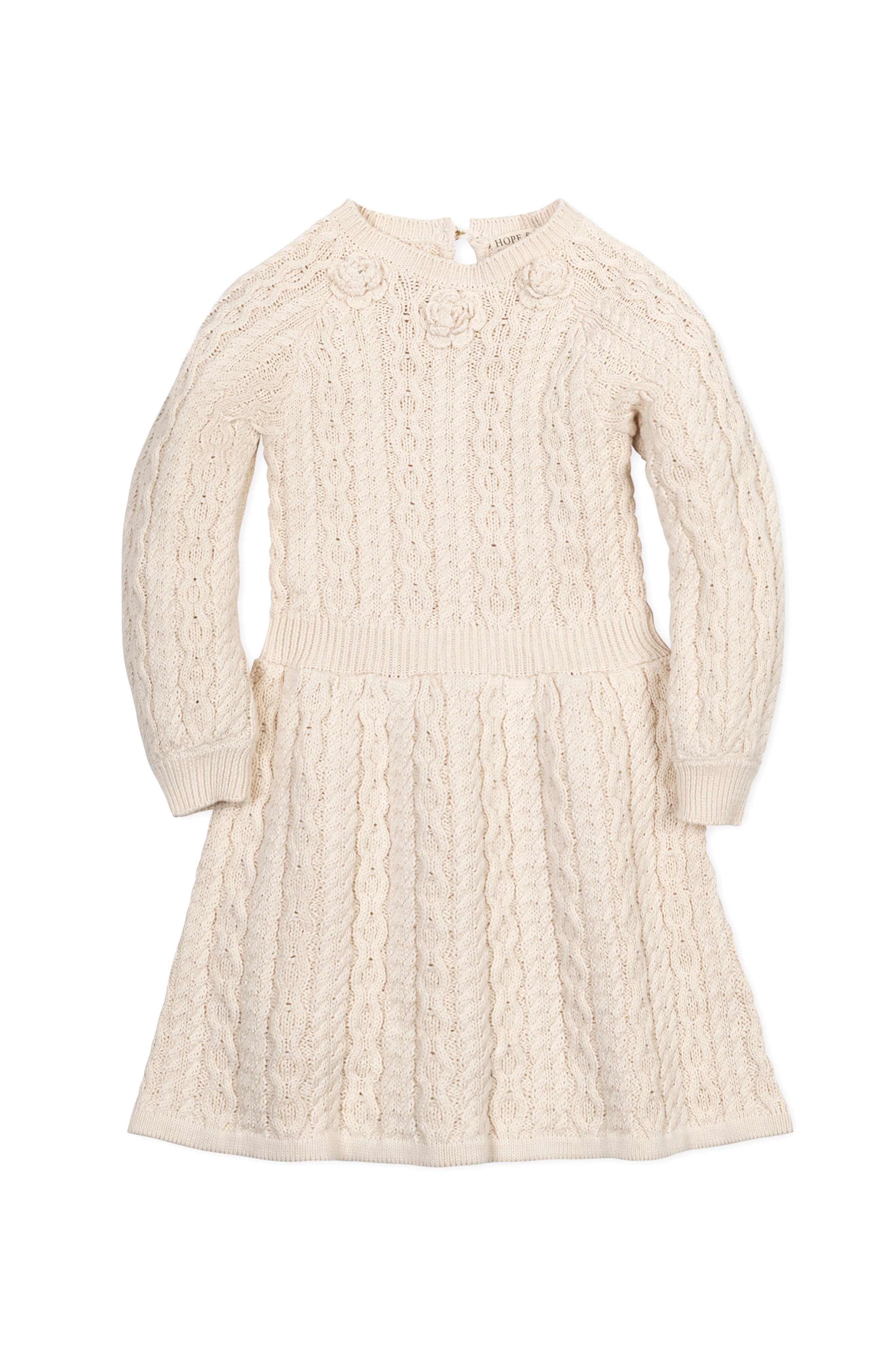 Hope & Henry Kids' Organic Rosette Detail Cable Knit Sweater Dress