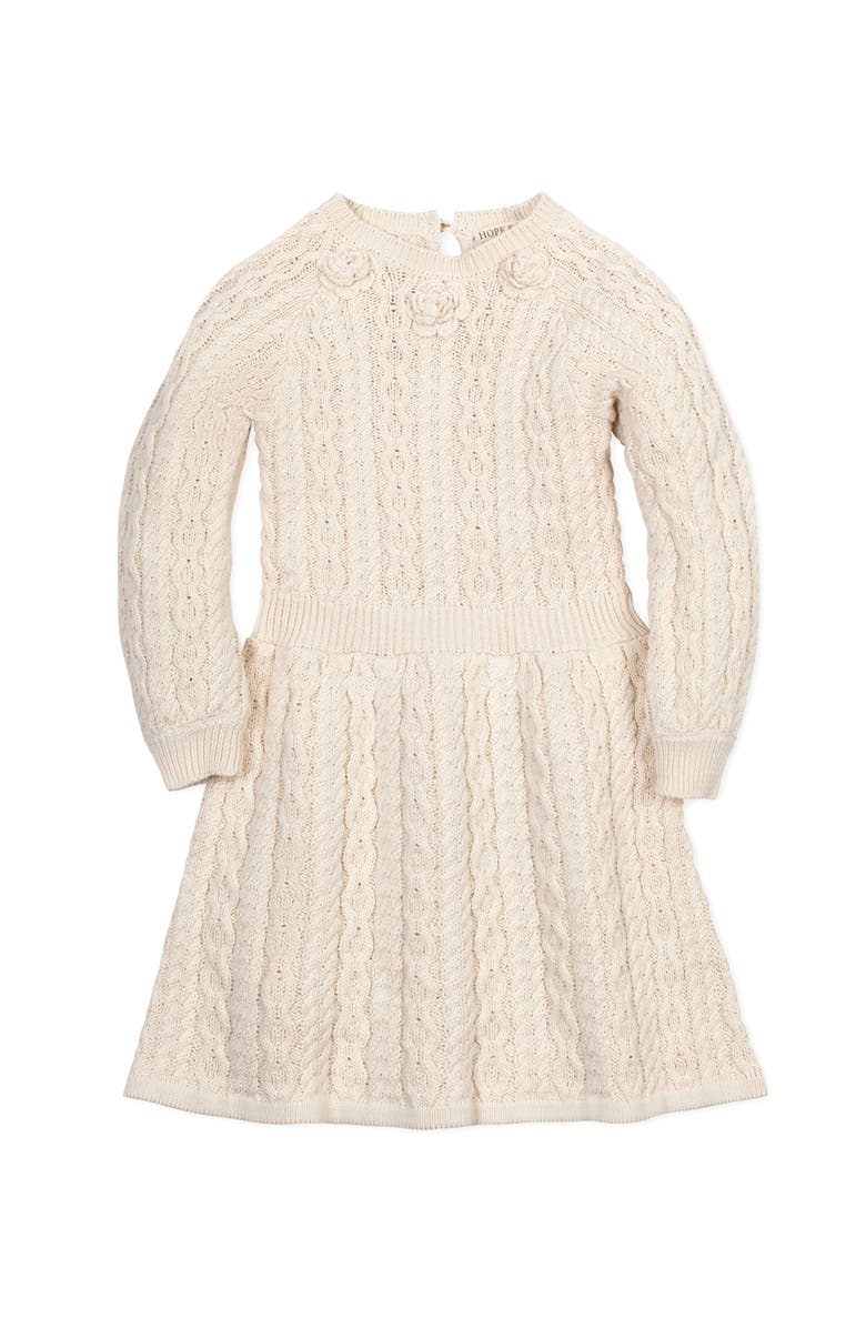 Hope & Henry Kids' Organic Rosette Detail Cable Knit Sweater Dress, Main, color, Ivory Cable With Rosettes