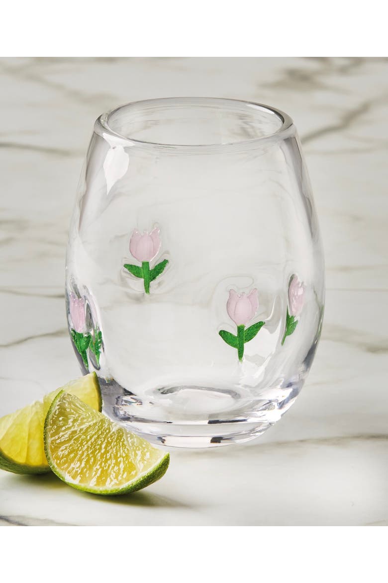 Flower Bouquet Stemless Wine Glass 16 oz Multi Glass 3.5x3.5x4.5 in, Alternate, color, Multicolored