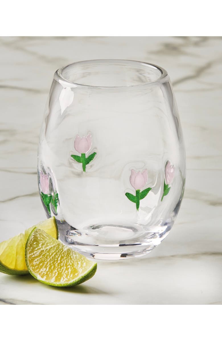 tag Flower Bouquet Stemless Wine Glass 16 oz Multi Glass 3.5x3.5x4.5 in, Alternate, color, Multicolored