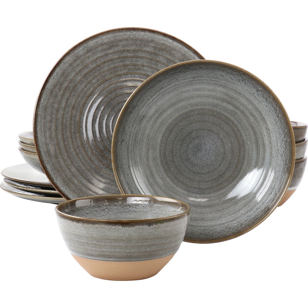 Gibson Elite 12 Piece Dreamweaver Round Earthenware Dinnerware Set In Gray
