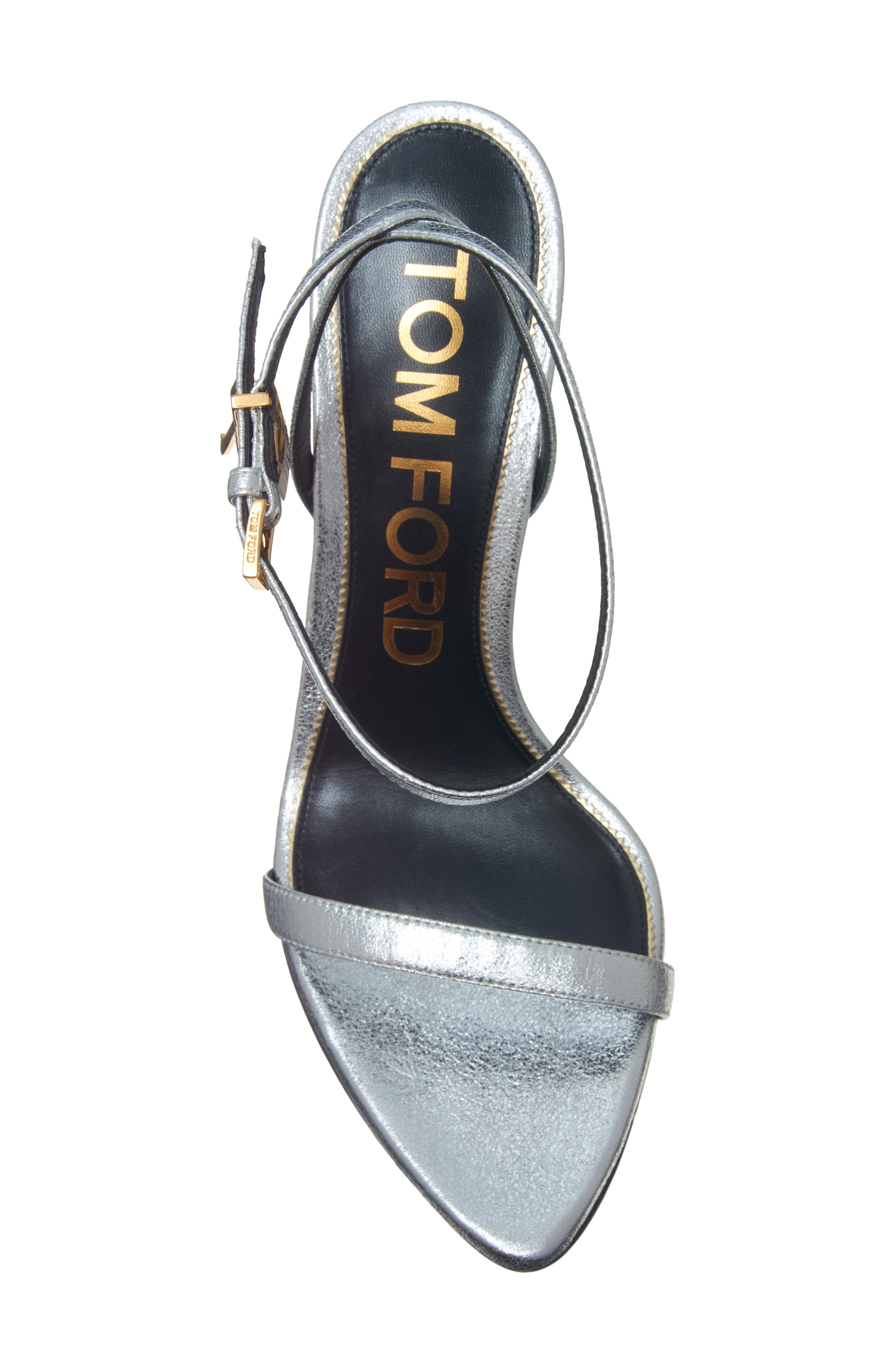 TOM FORD Padlock Naked Metallic Pointy Toe Sandal, Alternate, color, Taa Silver