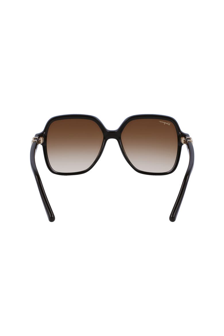 57mm Gradient Rectangular Sunglasses, Alternate, color, DARK BROWN
