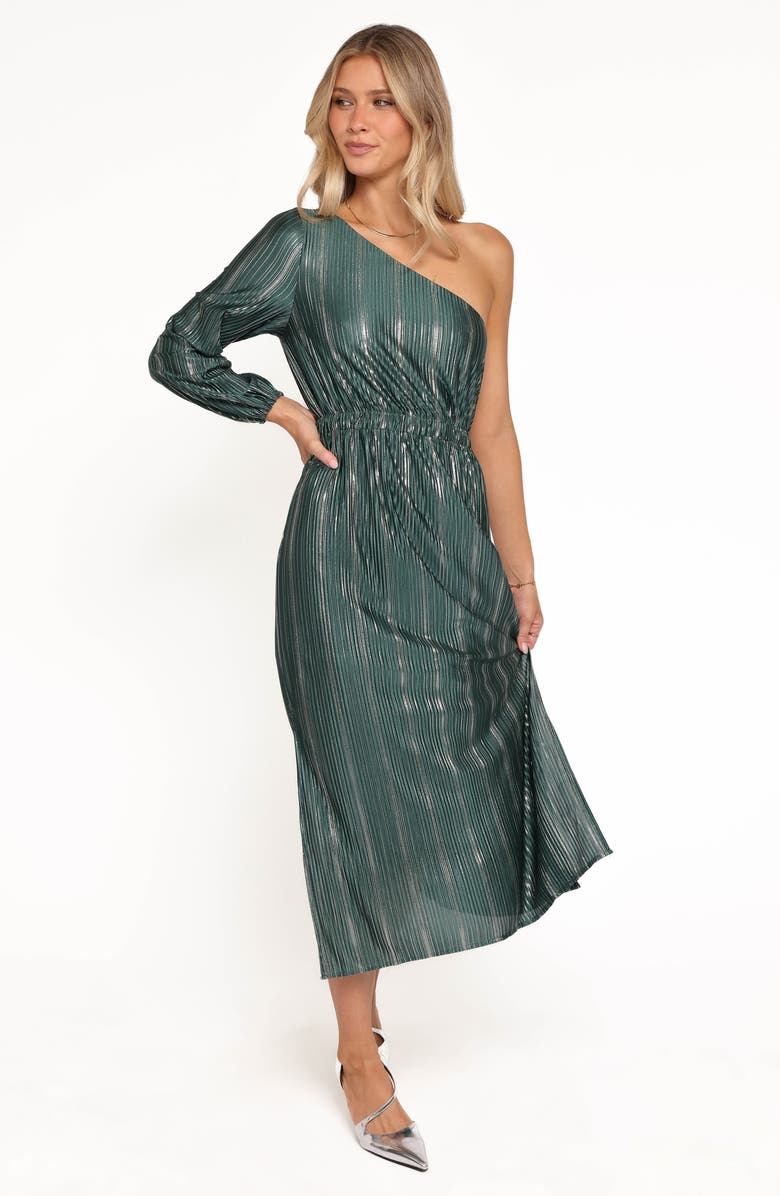 Petal & Pup Pontee One Shoulder Pleated Maxi Dress, Alternate, color, Green