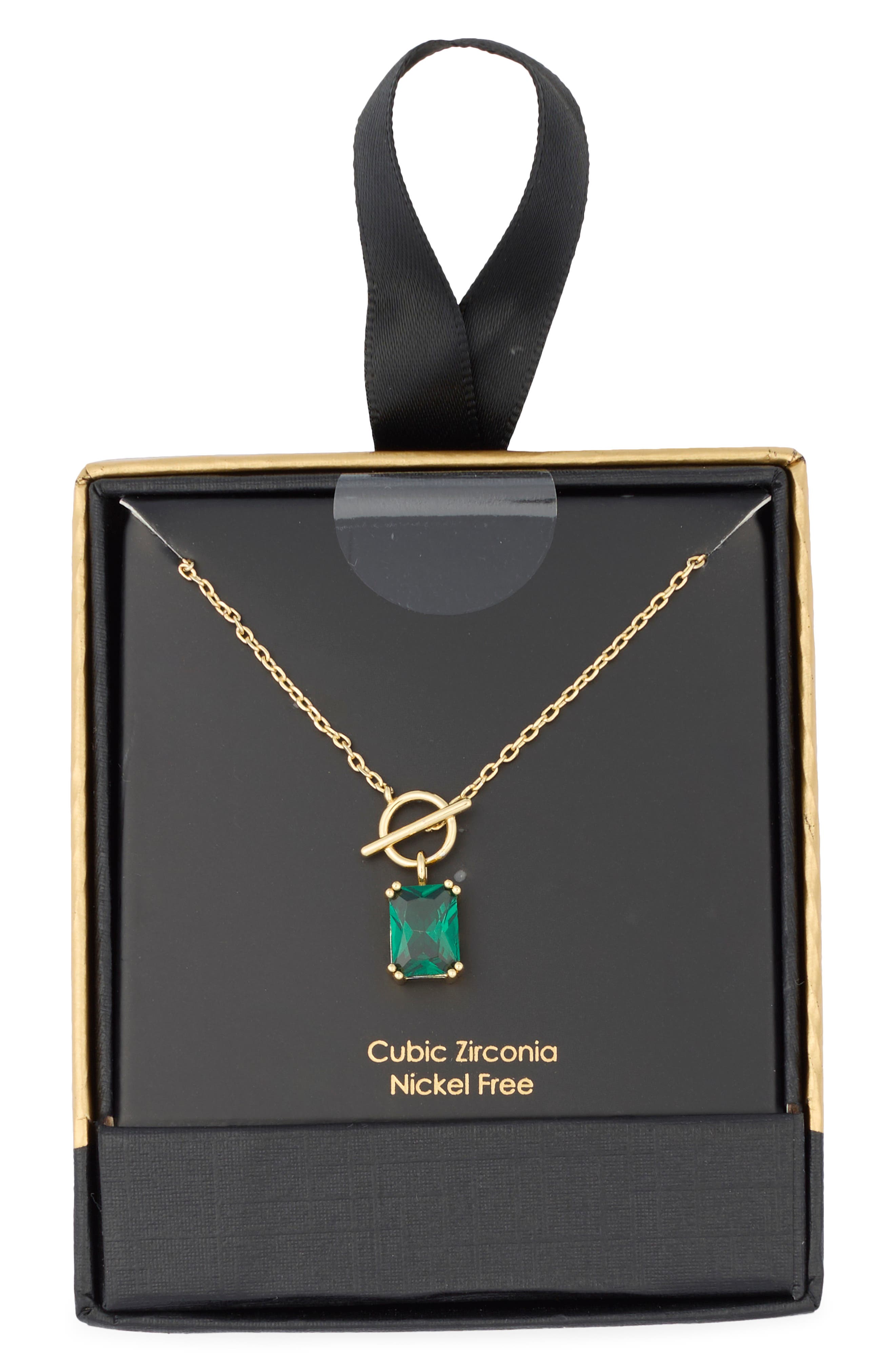 Cubic Zirconia Drop Toggle Necklace