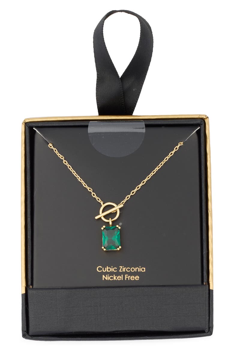 Cubic Zirconia Drop Toggle Necklace, Main, color, EMERALD- GOLD