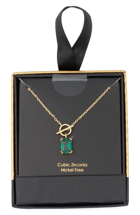 Cubic Zirconia Drop Toggle Necklace
