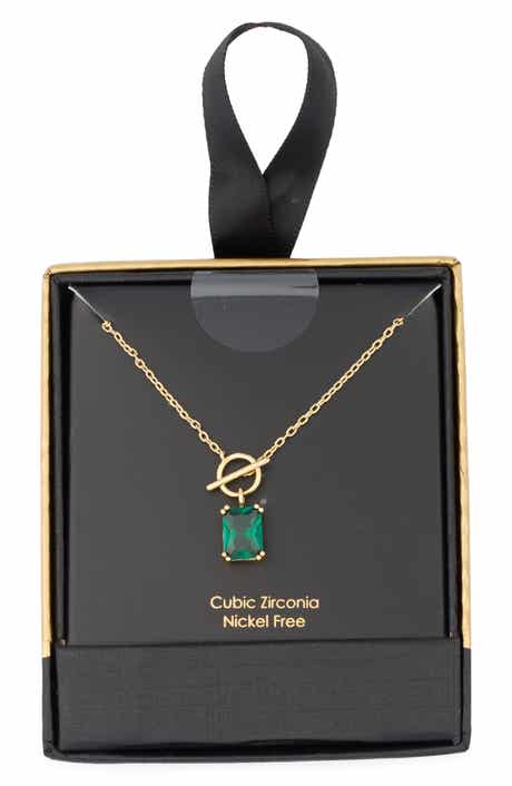 Cubic Zirconia Drop Toggle Necklace