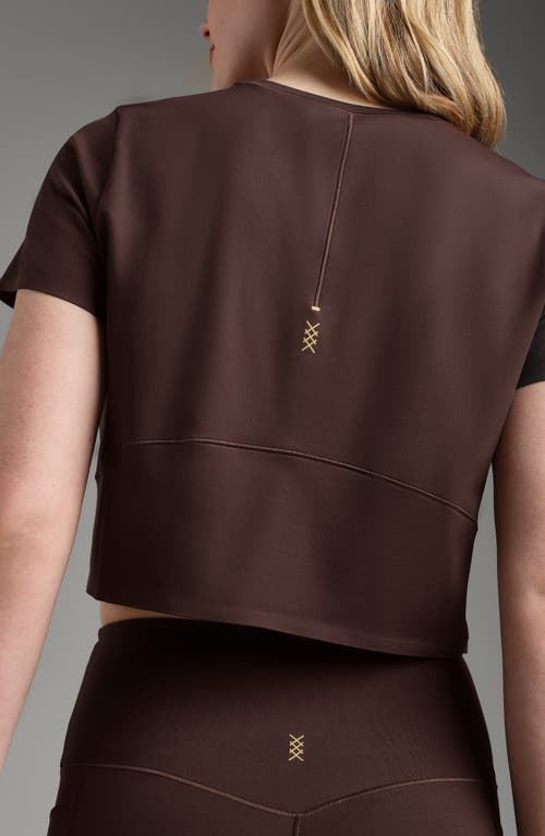 Rhone Serene Crop Performance T-shirt In Coffee Brown