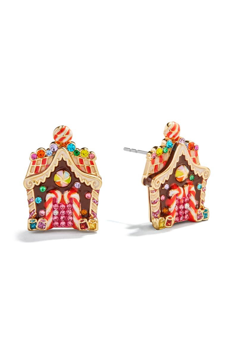 BaubleBar Sweet Noel Gingerbread House Holiday Stud Earrings, Main, color, Gold Multi