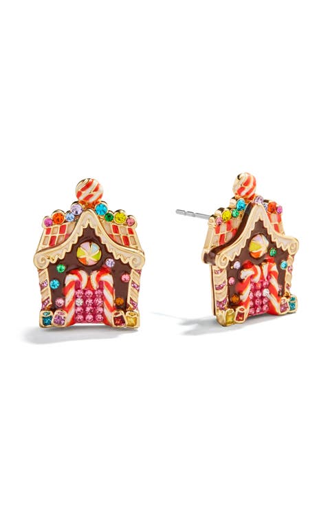Sweet Noel Gingerbread House Holiday Stud Earrings