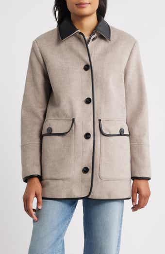 Bernardo Button Front Coat with Faux Leather Trim
