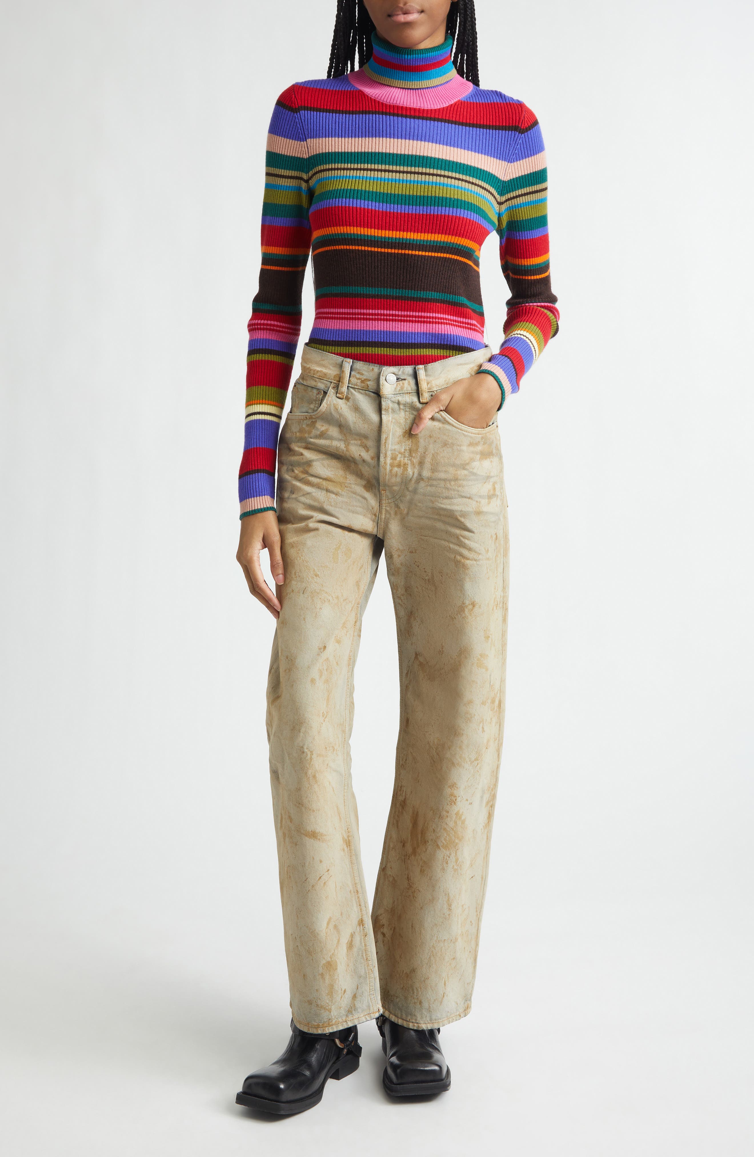 Stripe Rib Wool Turtleneck Sweater - image 2
