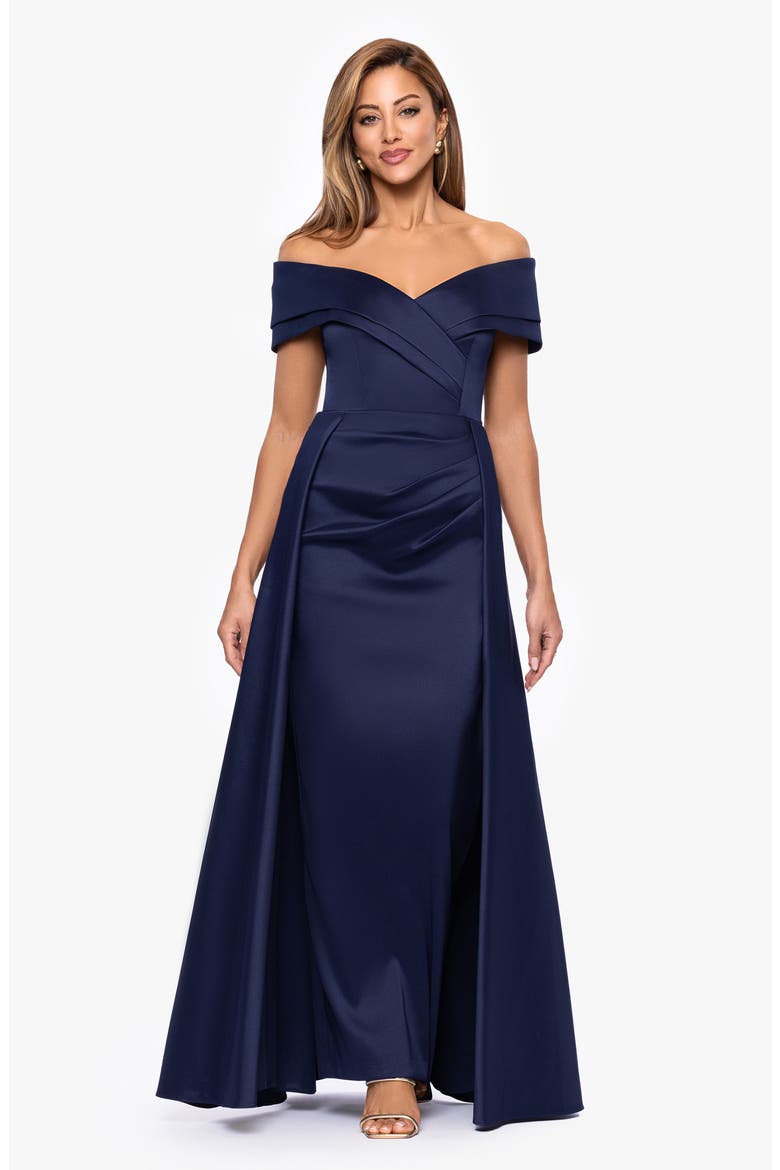 Off the Shoulder Mikado Gown, Alternate, color, NAVY