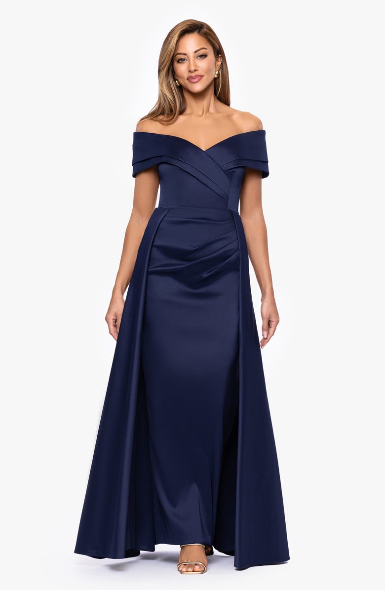 Xscape Evenings Off the Shoulder Mikado Gown, Alternate, color, Navy