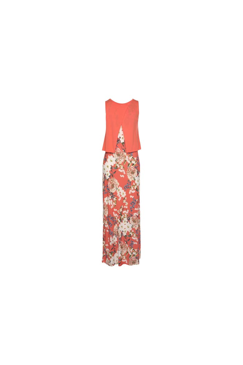 Women's Layered Look Maxi Dress, Alternate, color, Coral-Patterned