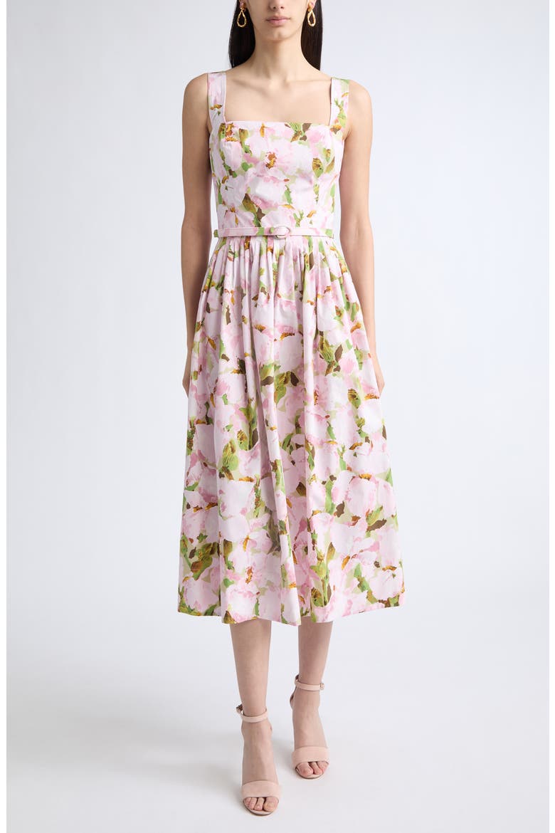 Watercolor Iris Cotton Stretch Poplin Sundress, Main, color, PINK/ IVORY