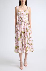 Oscar de la Renta Watercolor Iris Cotton Stretch Poplin Sundress
