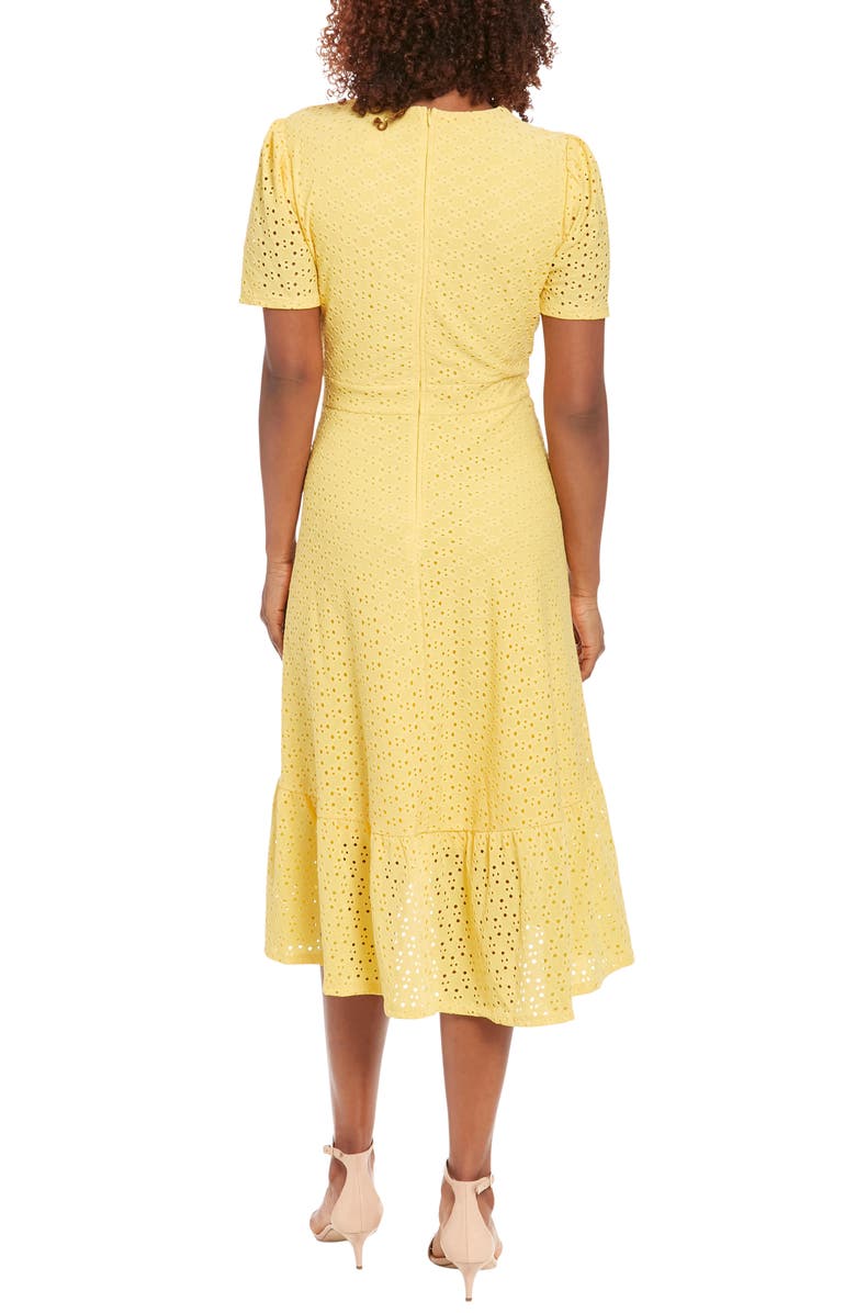London Times Stretch Eyelet Short Sleeve Ruffle Wrap Dress, Alternate, color, Snapdragon