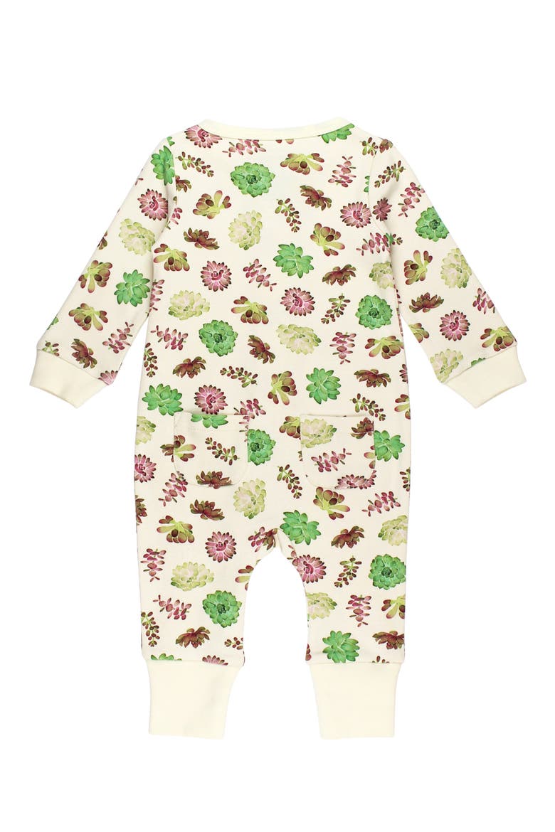 Organic Cotton Zip Romper, Alternate, color, BUTTERCREAM SUCCULENTS