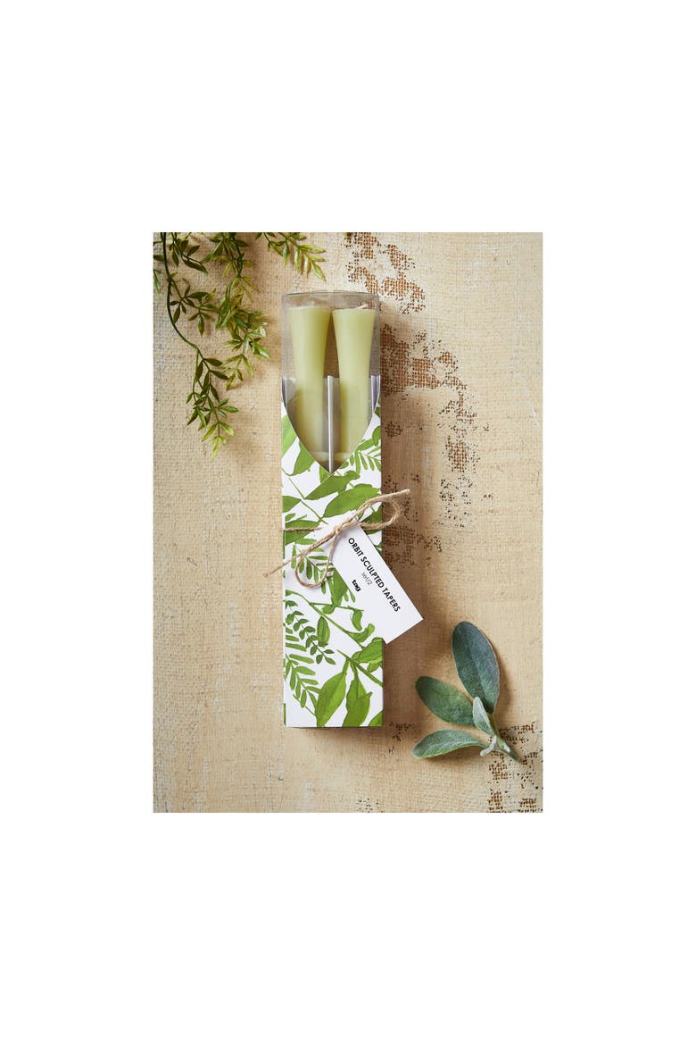 Orbit Sculpted Olive Green Taper Candles Set of 2, Alternate, color, Green
