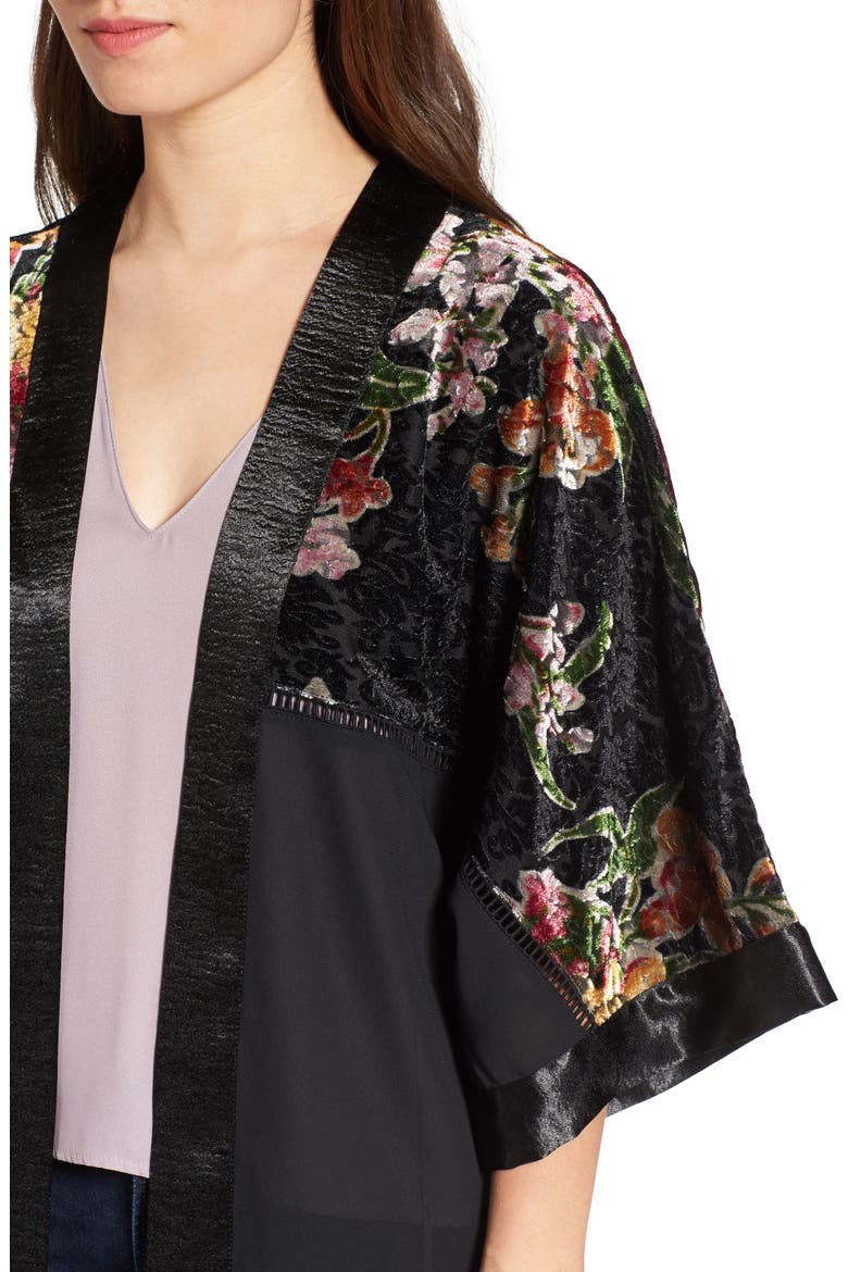 Burnout Floral Kimono, Alternate, color, BLACK