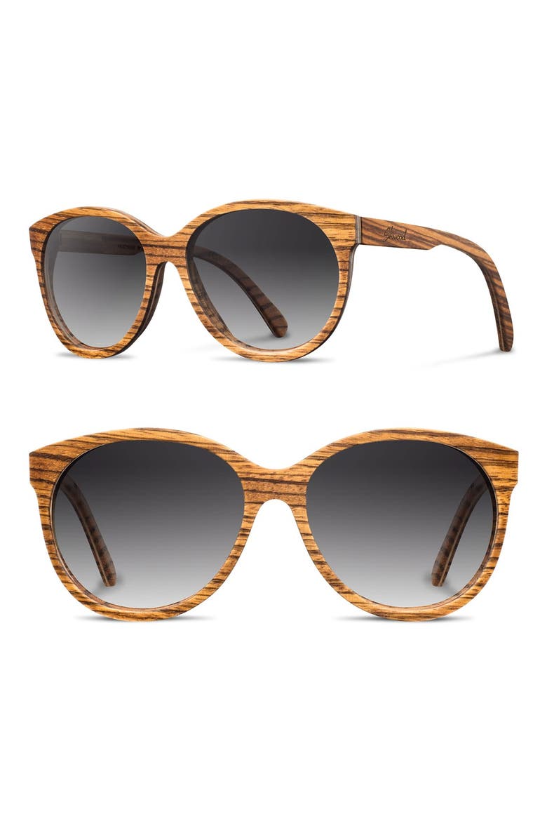 'Madison' 54mm Polarized Round Wood Sunglasses, Main, color, ZEBRA WOOD/ GREY POLAR