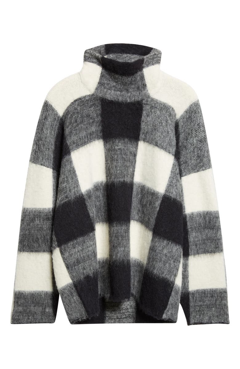 Proenza Schouler Kai Brushed Glen Plaid Baby Alpaca & Merino Wool Blend Sweater, Alternate, color, Black Multi