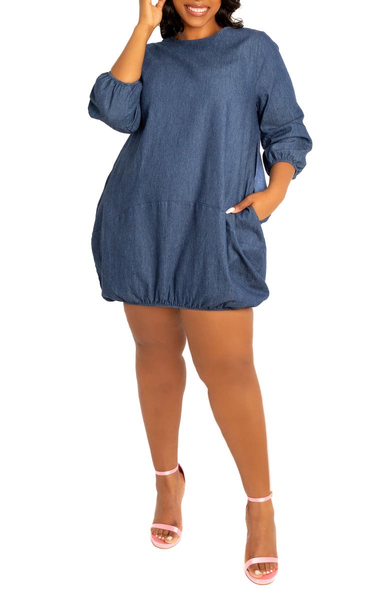 BUXOM COUTURE Bubble Denim Minidress, Alternate, color, Denim Blue