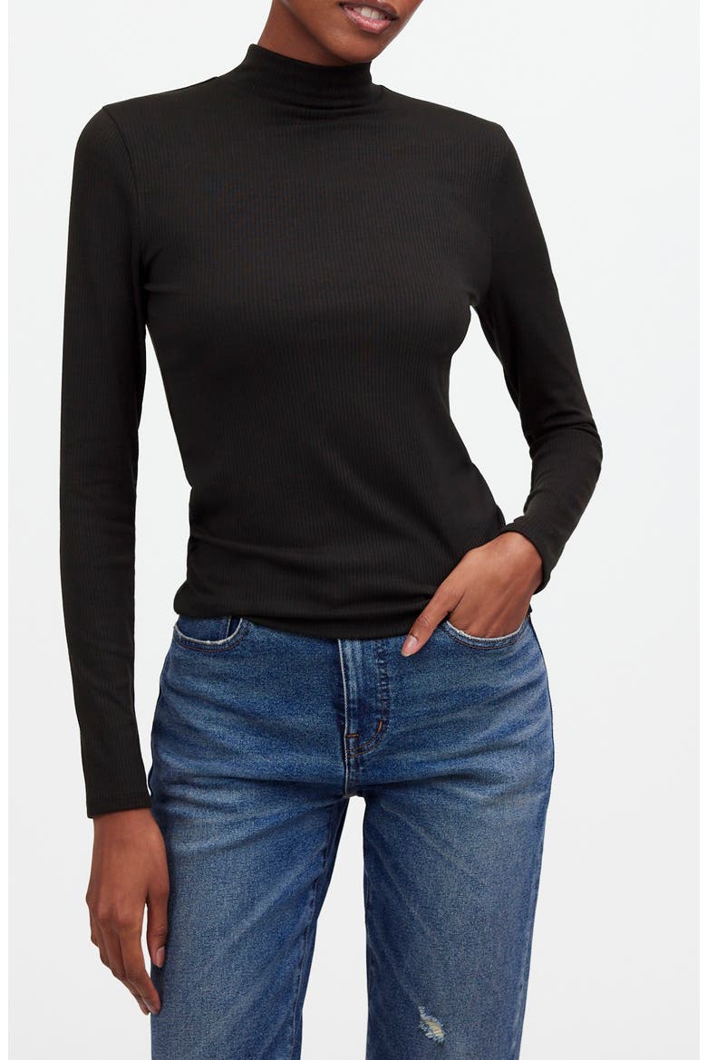 Drapey Rib Mockneck Top, Main, color, JET BLACK